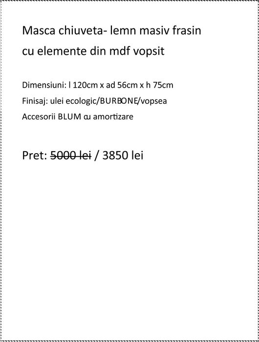 Masca chiuveta lemn masiv frasin