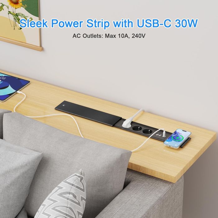 Разклонител за вграждане/3 гнезда/15W безжично зарядно/2 USB-C PD 30 W/2 USB-A порта, Inox капак