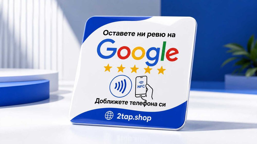 Google Reviews NFC табелка 100x100 мм | 3M лепило | Епоксидно покритие