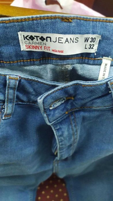 Джинсы голубые размер L COTTON с высокой посадкой стрейч