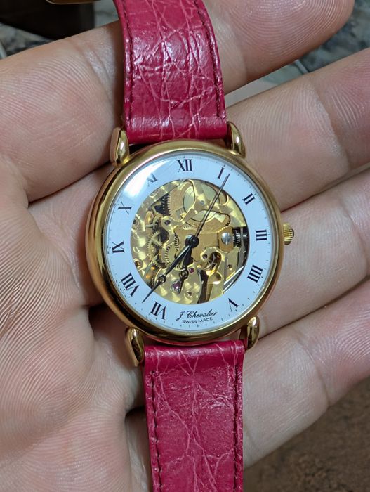 Swiss J.Chevalier skeleton watch 17 Jewels Incabloc ceas j chevalier