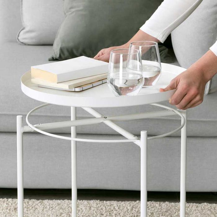 Masuta cu tava detasabila IKEA GLADOM, metal, alb, 45 × 45 × 58 cm