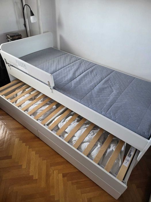 Cadru pat Ikea SLAKT alb cu saltea ikea