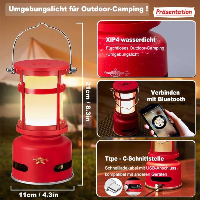 LED къмпинг лампа с блутуут колонка, 2 в 1