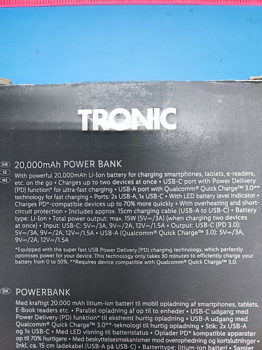 Power bank TRONIC 20.000 mAh, USB-C, PD, QC 3.0
