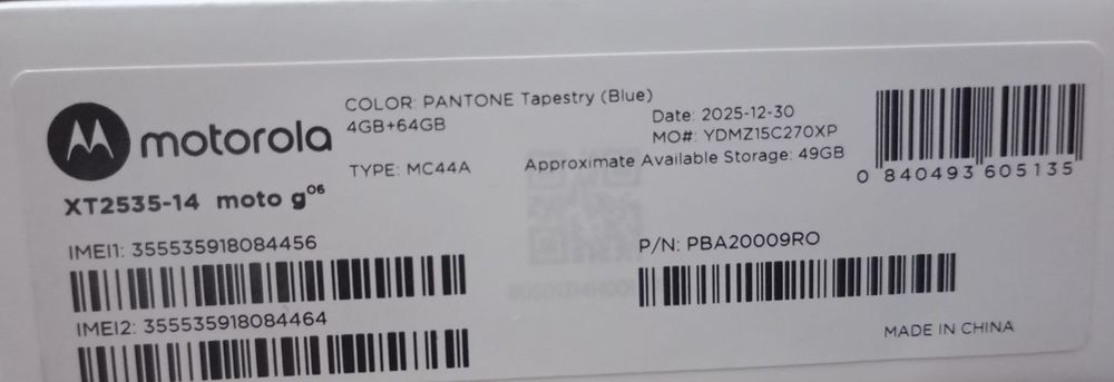 Vând Telefon Nou Motorola g06 4gram/64gb(Nu l-am deschis din cutie)