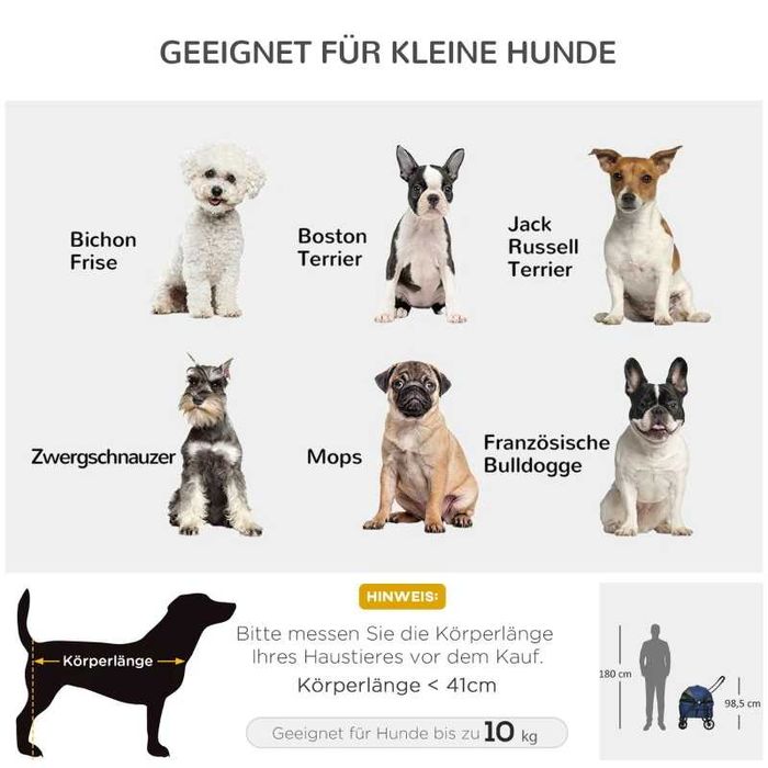 PawHut Кучешка количка/бъги, сгъваема, до 10 кг, с дъждобран