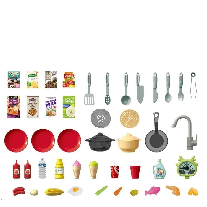 Bucatarie copii cu circuit apa real, cuptor, plita, 64 piese Violet