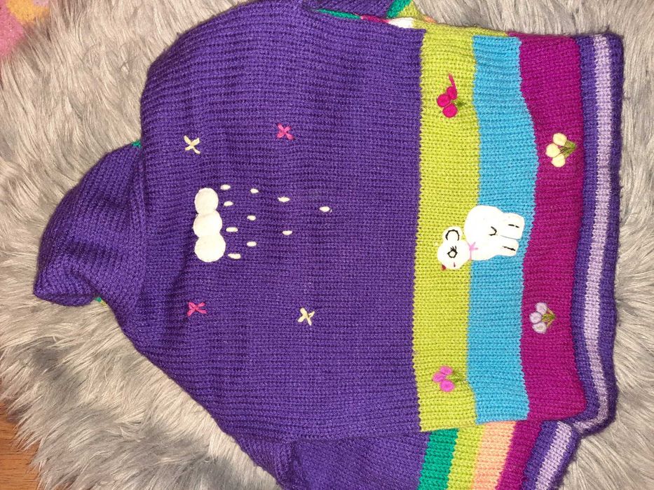 Pulover/jachetă cu gluga si desene lucrat manual