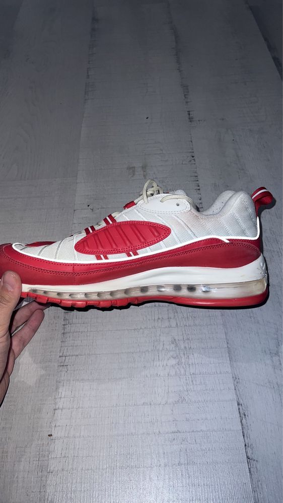 Nike air max 98 white best sale and red