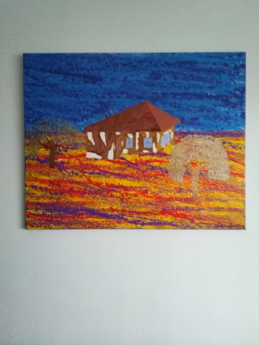 Димитър Краевски-авторски абстрактен пейзаж-акрил върху платно с подра