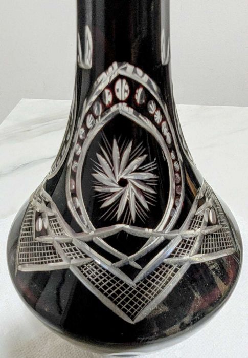 Serviciu cristal rubin BUZĂU PERLA LUX –carafă +dop sticla+cupă+pahare