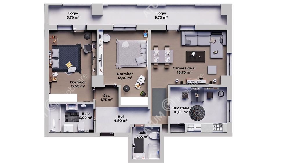Apartament intabulat cu 3 camere si 2 bai zona Calea Surii Mici
