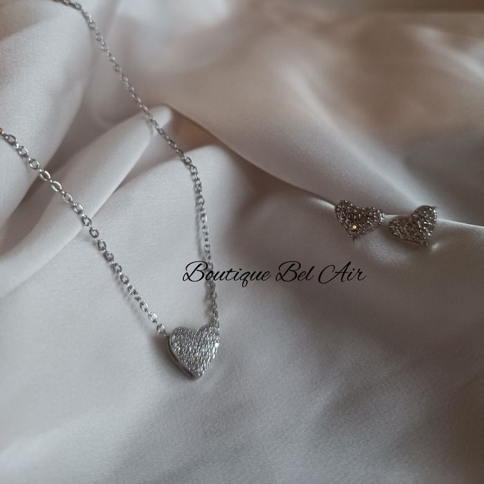 Комплект сребърно колие + обеци "Сърце", подарък за жена