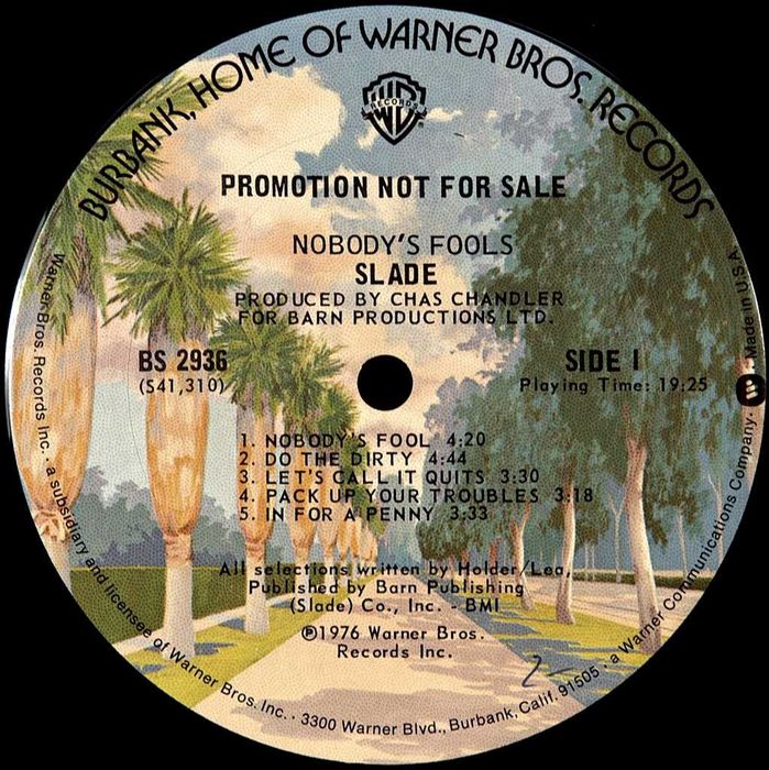 SLADE  NOBODY'S FOOLS  1976 ( первый пресс )  USA-WARNER BROS )