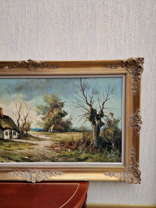 Огромна антикварна холандска авторска картина масло върху платно