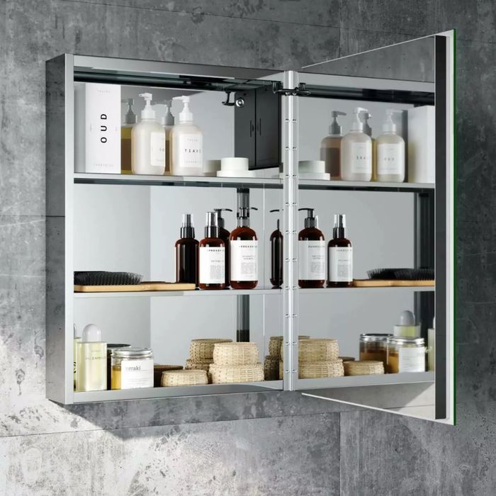 Dulap cu oglindă pentru baie , cu iluminare LED și alimentare pe baterii, 600x450 mm Cod produs: 73125, Nou