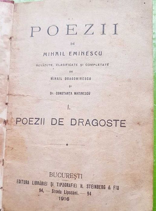 G42-I- Editie Veche Rara-Poezii 1916. M Eminescu-V Micle-H. Ibsen. Revazute Clarificate si Completate- M Dragomirescu Si Dr. C. Marinescu