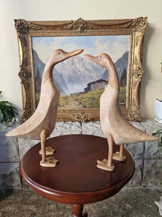 Чифт страхотни антикварни английски дървени фигури статуетки