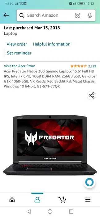 Acer Predator Helios 300 Gaming Laptop, 15.6"
