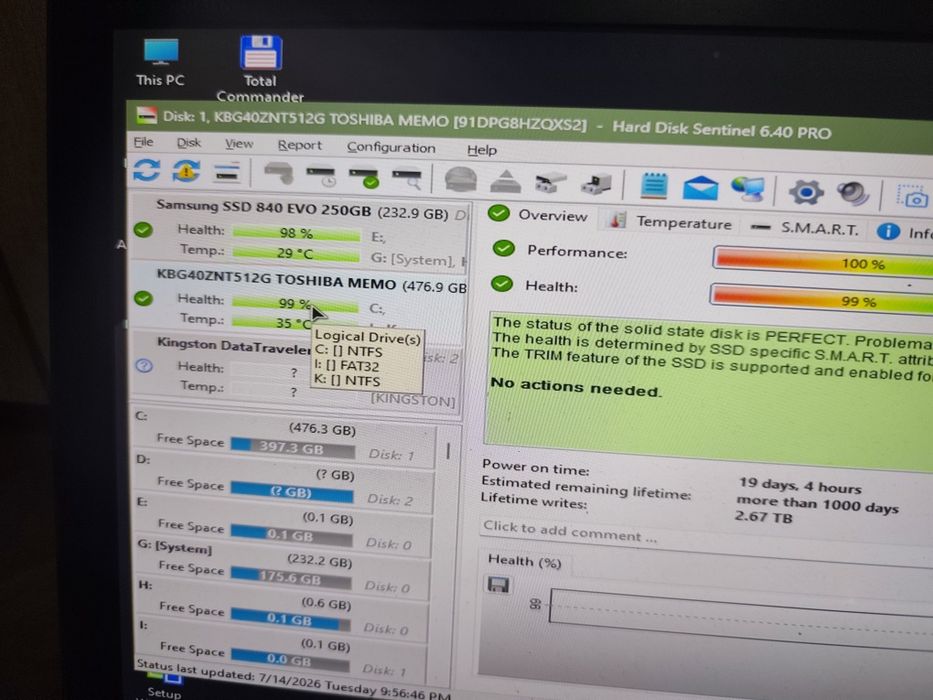 Ssd Toshiba 512gb 99%