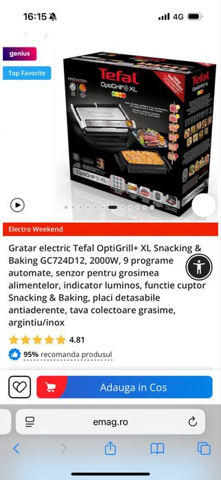 Tefal Grill Xl , Gratar , Electrocanisc