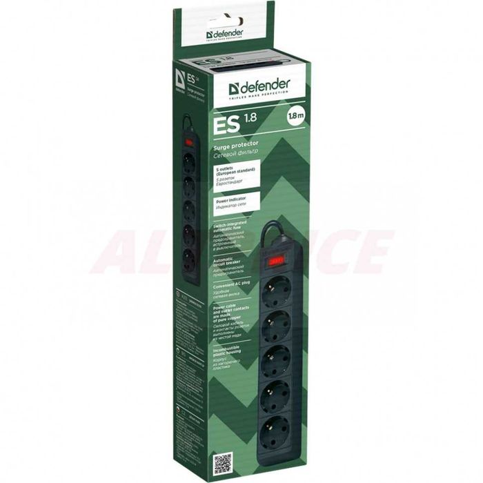 Сетевой фильтр удлинитель Defender ES 1.8м 5 розеток