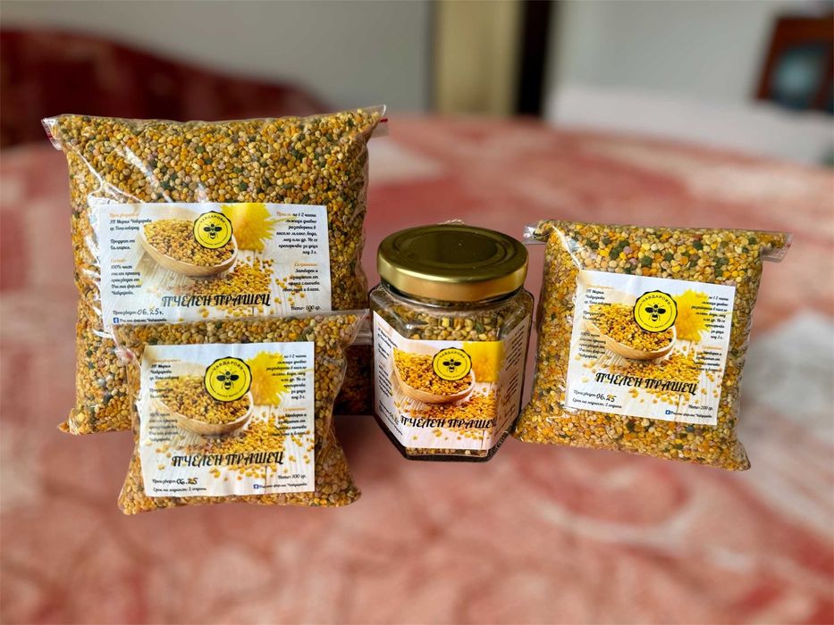 Пчелен прашец, клеева тинктура, клей/прополис, пчелен мед и продукти