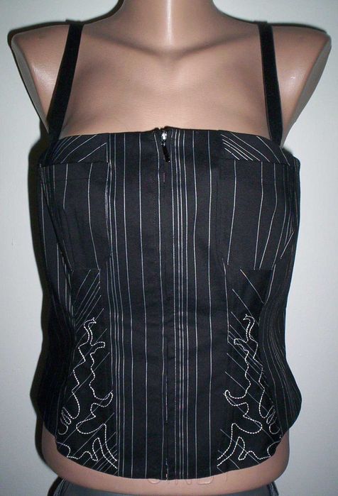 Vestuta Corset Superb stofa neagra dungi Vesta ilic aplicatii colorate