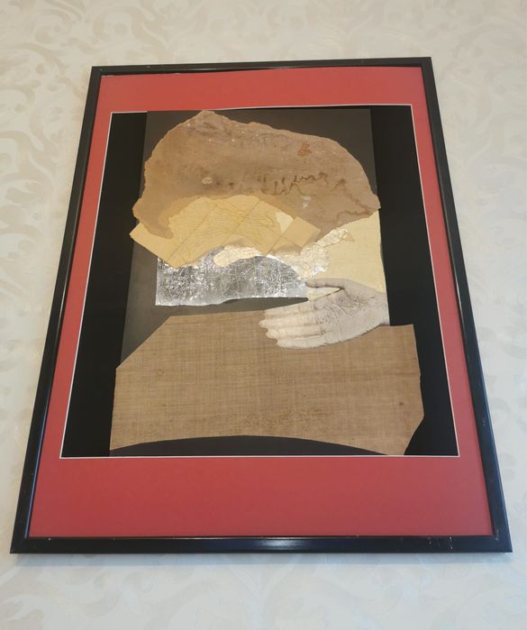 Антикварна картина колаж смесена техника авторска подписана дататирана