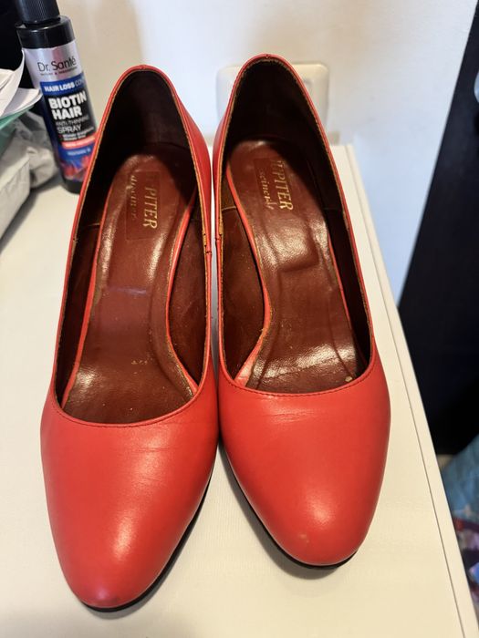 Pantofi piele naturala rosu corai