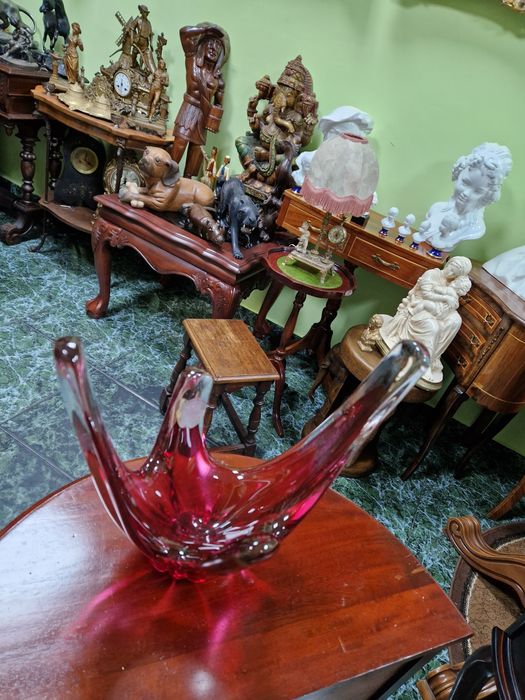 Страхотна антикварна италианска кристална купа фруктиера Мурано