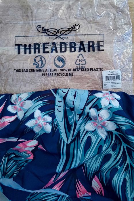 Pantaloni scurti de baie Threadbare, print tropical navy, marime M, nepurtati