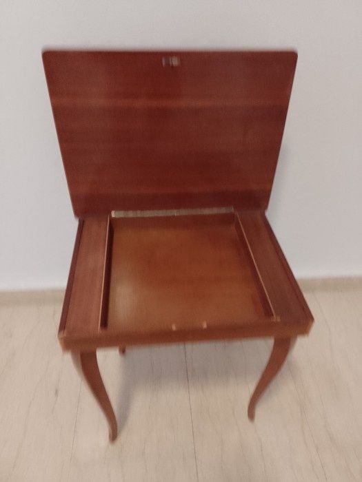 Măsuță muzicala antica vintage din lemn masiv intarsiată și caseta bij