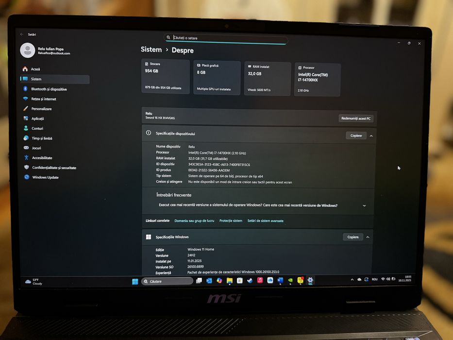 Laptop Gaming MSI SWORD 16 HX Editie Aniversara/i7 14700 RTX 4070 32 R