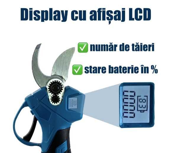 Foarfeca electrica cu 2 acumulatori 4Ah, display digital, 25mm taiere