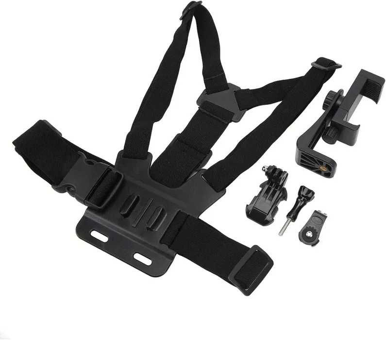 GoPro комплект 5в1 с нагръдник, стойка за телефон и 360° адаптер нови