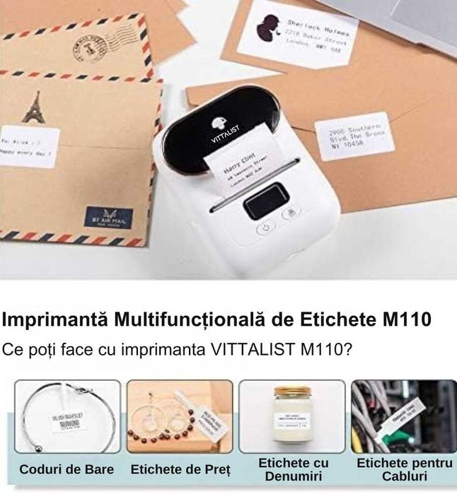 Imprimanta Termica pt Etichete cu Aplicatie si Rola Inclusa 40 x 30 mm