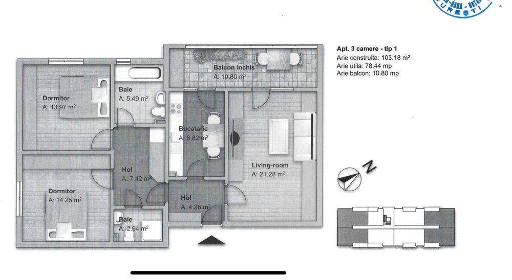 3 camere Platanii Residence, 89mp, loc parcare inclus, mobilat complet, proprietar