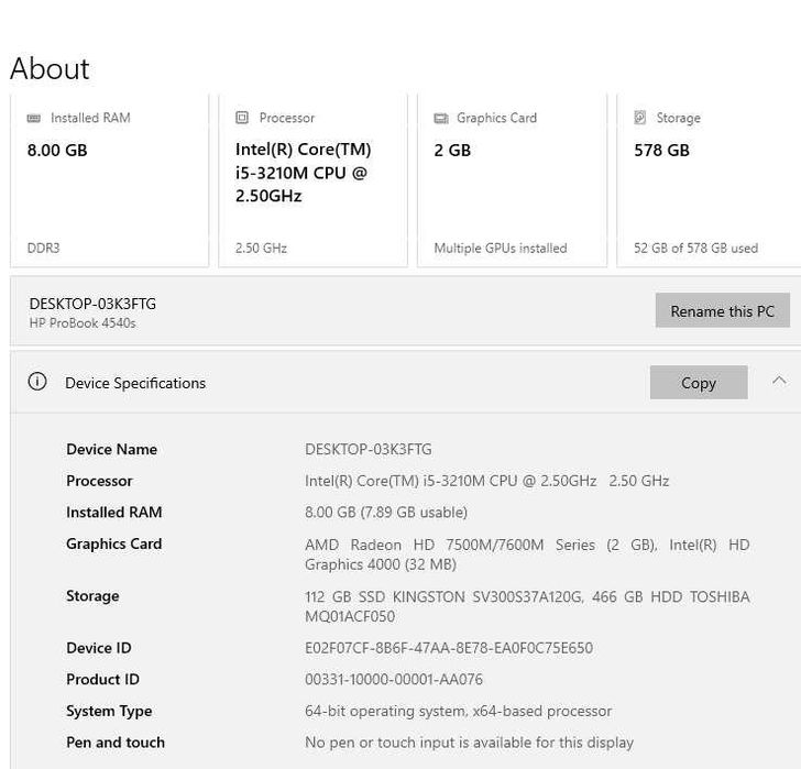 HP ProBook 4540s – i5, 8GB RAM, SSD 128GB, AMD 2GB