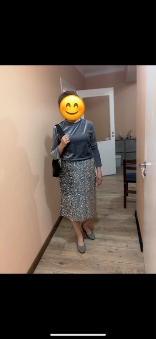 Комплект бархатный топ + блестящая юбка,