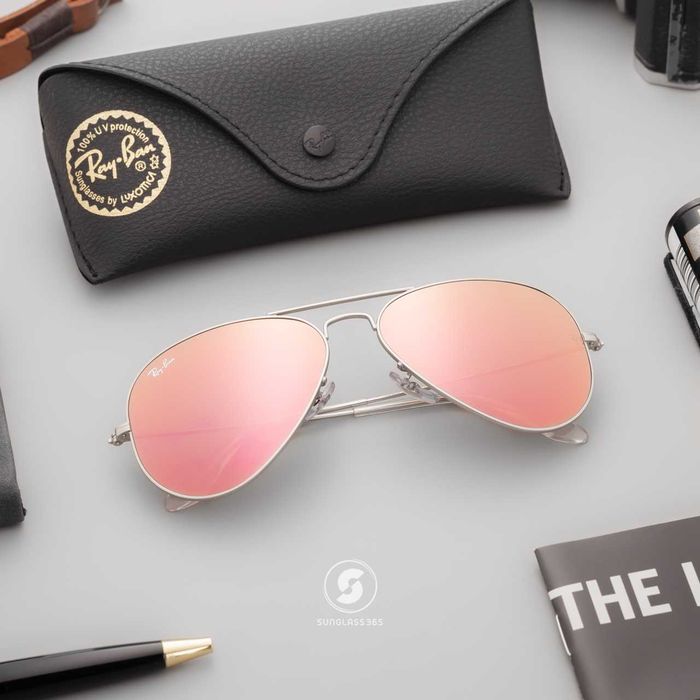 Ochelari de soare Ray Ban Aviator RB 3025  Lentila roz semi-oglinda