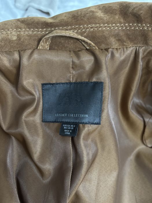 Sacou Zara Leather Collection din piele naturală întoarsă, nou, XS-S, camel cognac