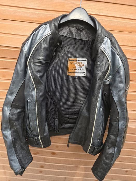 Geaca moto piele Bikers, negru cu argintiu inchis,  56