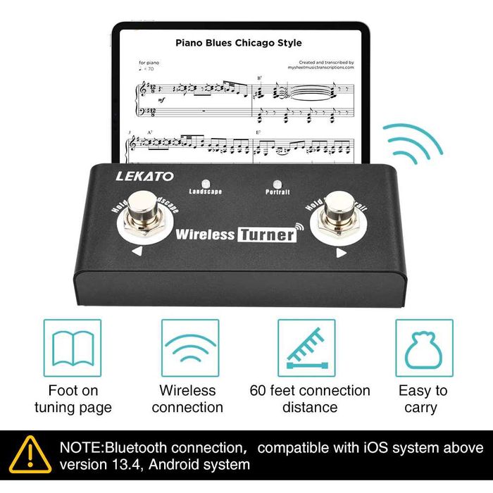 LEKATO Wireless Page Turner Pedal – безжичен foot controller за таблети, iPad и музиканти