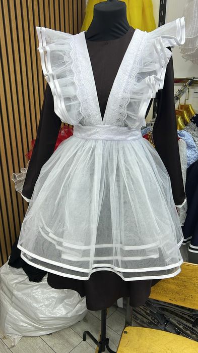 Фартук школьный Школьная форма Белый фартук Бантики