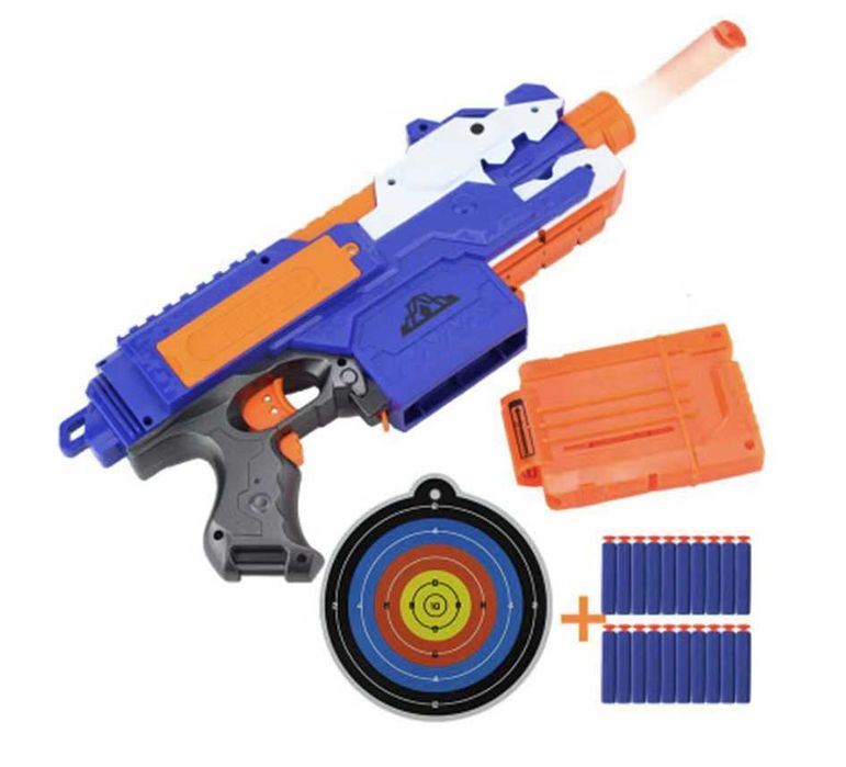 Детска пушка електрически автоматичен бластер на батерии за NERF патрони – поролонови стрелички