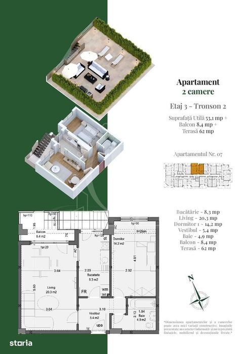 Apartament 2 camere Terasa Privata 62mp-Theodor Pallady