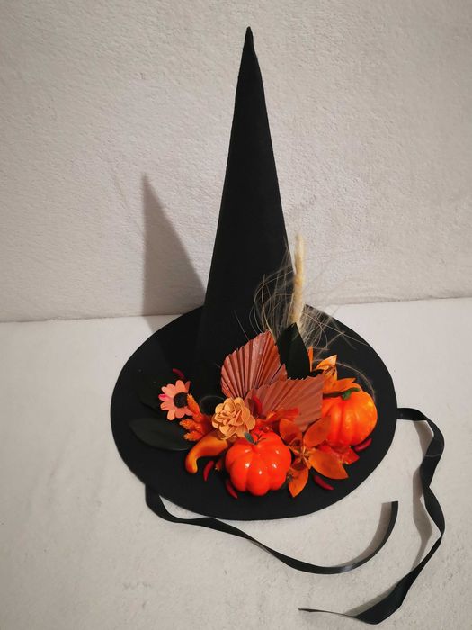 Pălărie portocalie de vrăjitoare  – decor Halloween handmade: