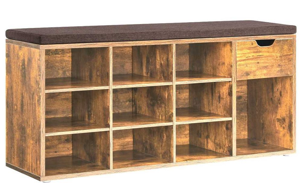 Шкаф за обувки с пейка, сандък с място за съхранение, Vasagle, Кафяв, 104x30.5x48 см